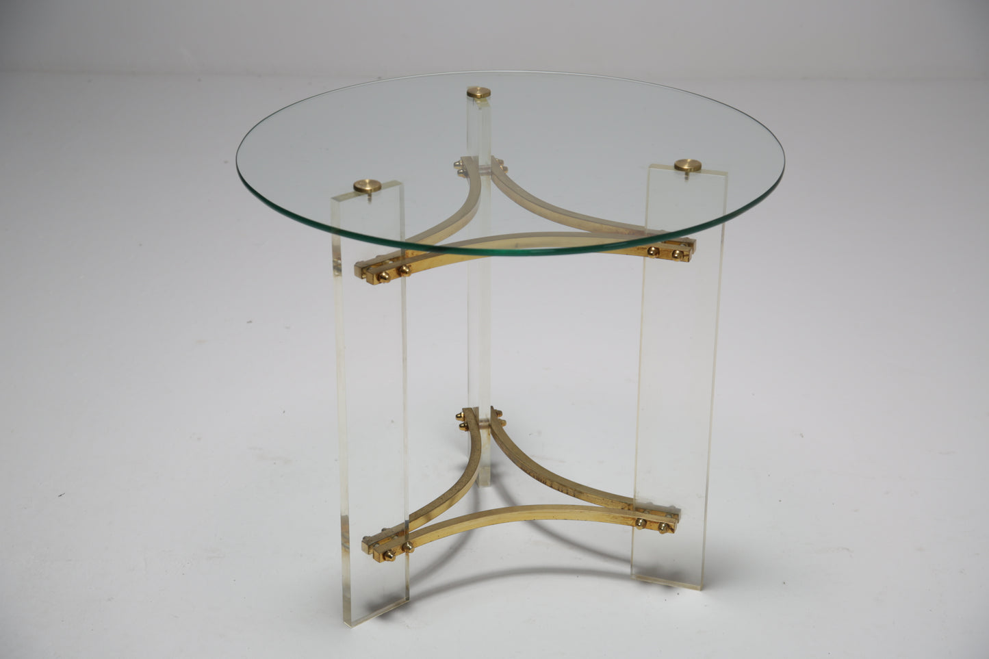 Lucite and brass lamp table