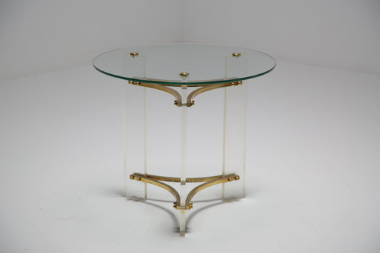 Lucite and brass lamp table