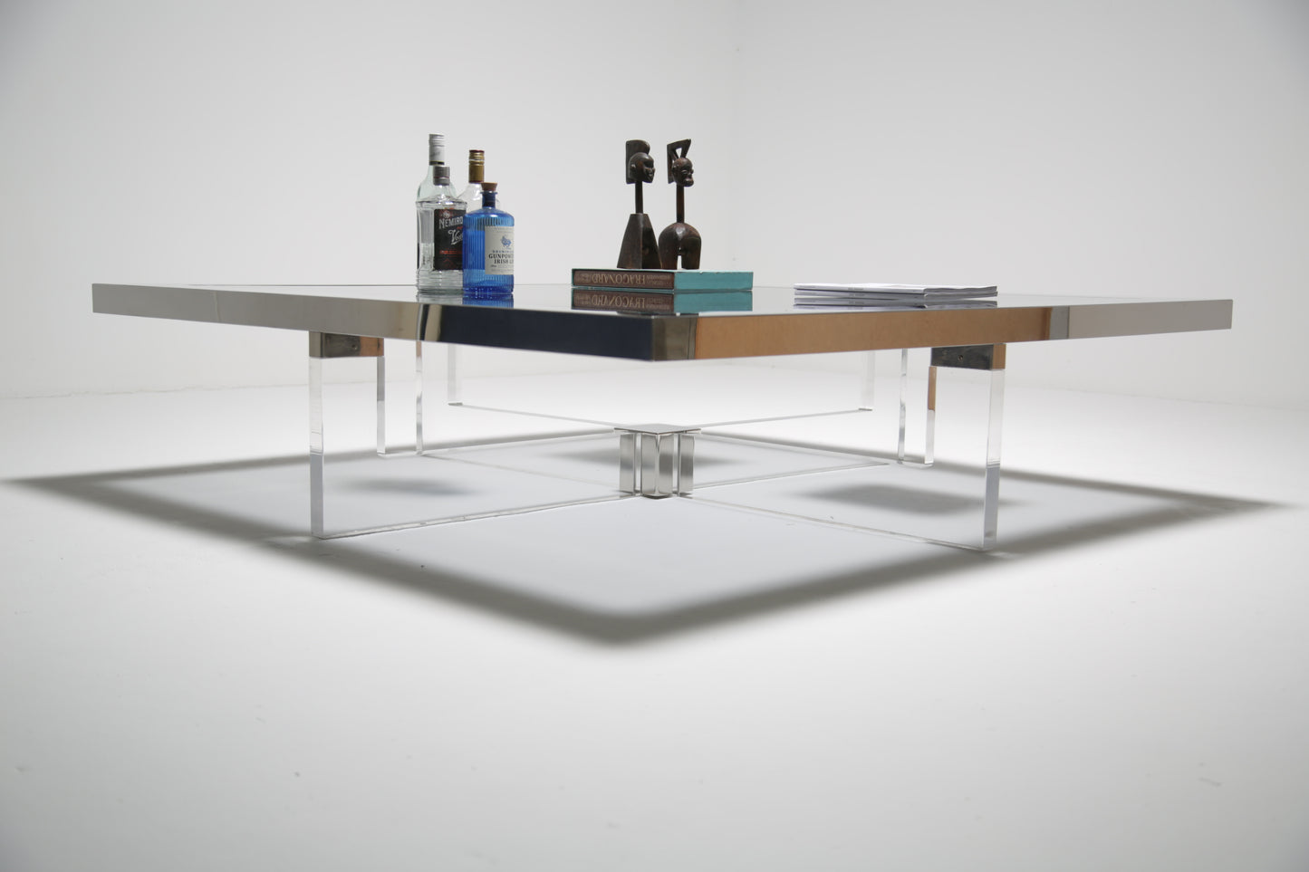 Sandro Petti large Lucite and Steel coffee table