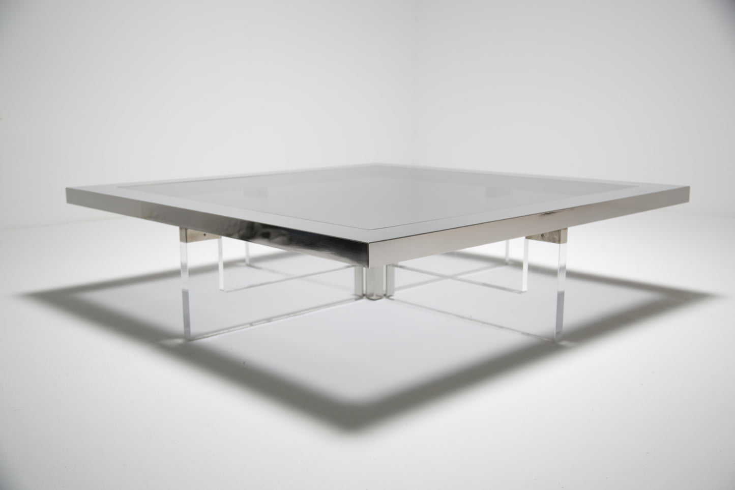 Sandro Petti large Lucite and Steel coffee table